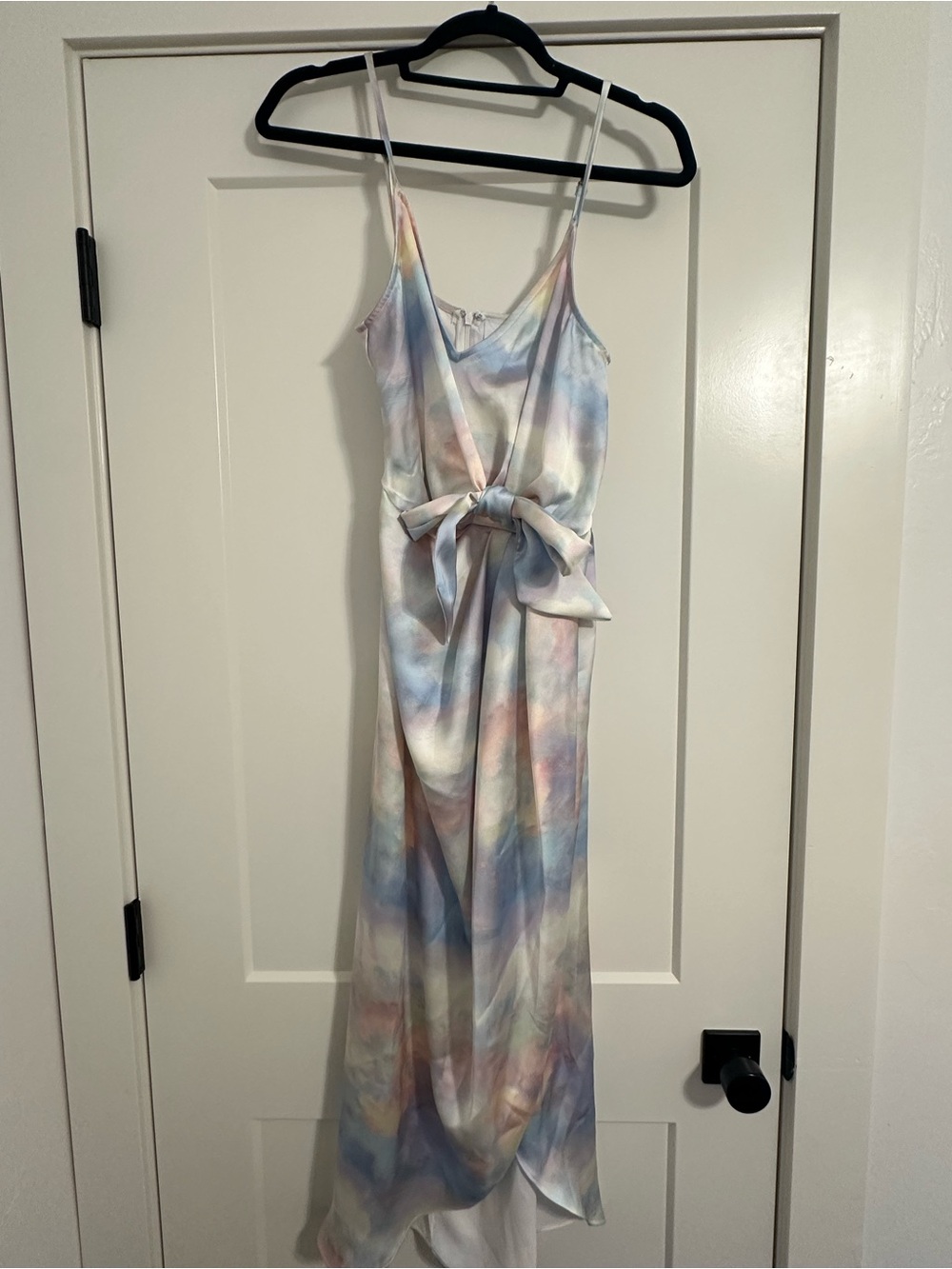 Vici Multicolor Satin Midi Dress with Front Tie